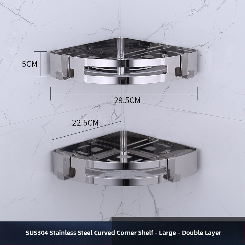 Raft de colț pentru baie, oțel inoxidabil, finisaj lucios, 2 etaje, modelul 750, capacitate de încărcare 10