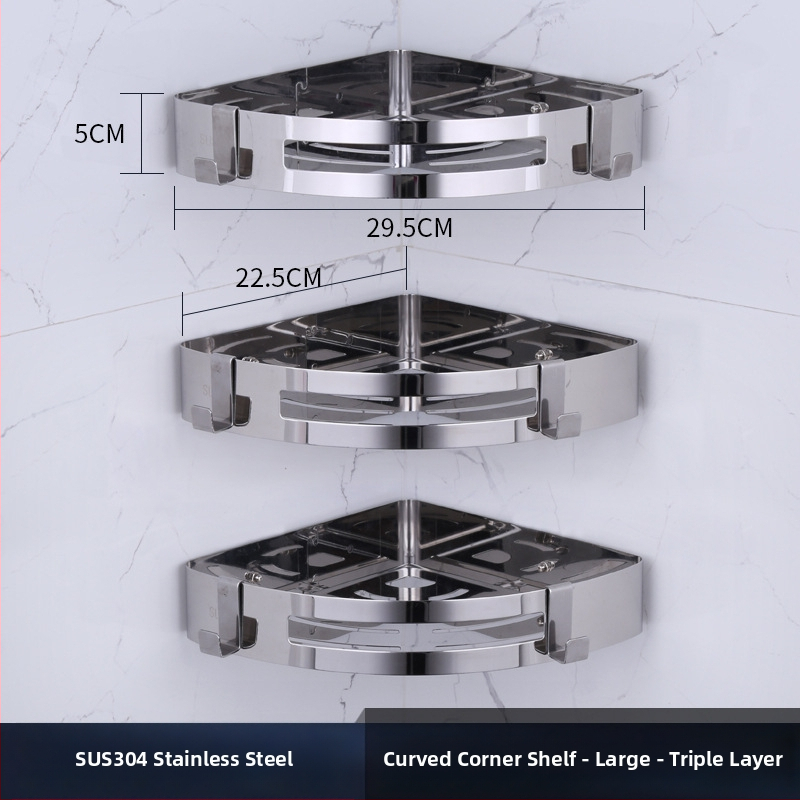 Raft de colț pentru baie, oțel inoxidabil, finisaj lucios, 2 etaje, modelul 750, capacitate de încărcare 10