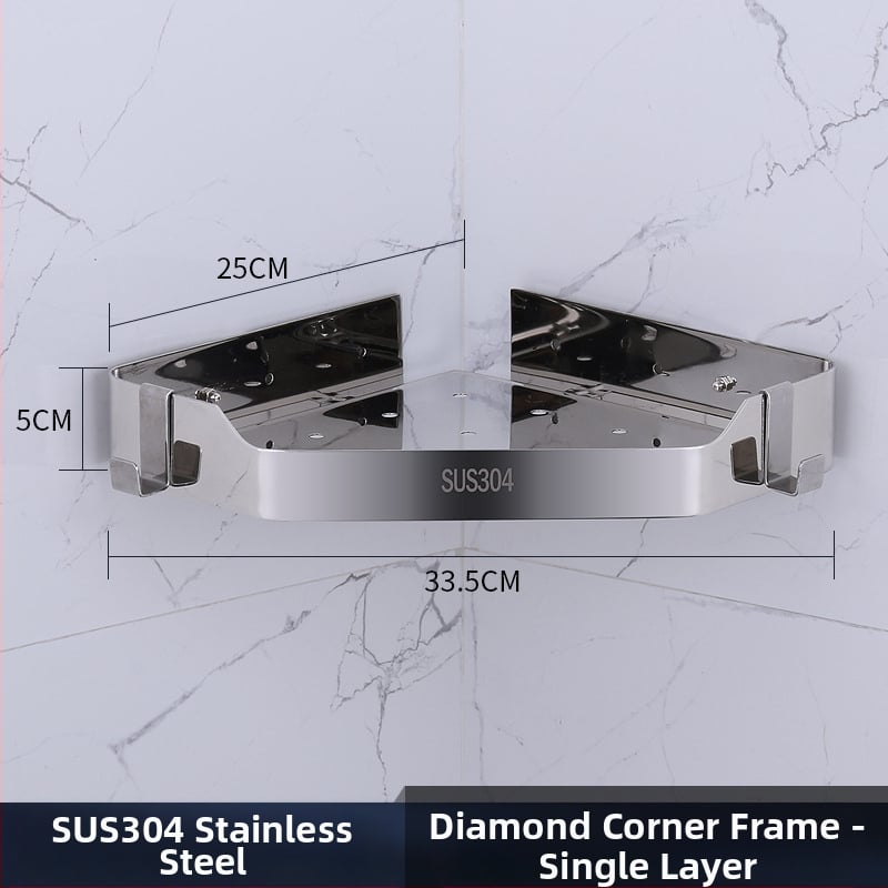 Raft de colț pentru baie, oțel inoxidabil, finisaj lucios, 2 etaje, modelul 750, capacitate de încărcare 10