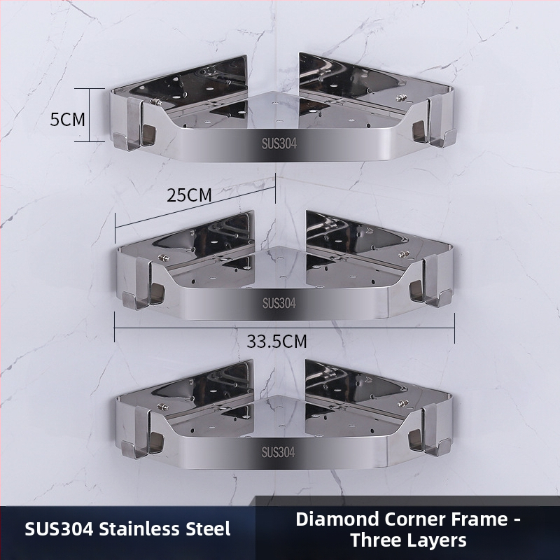 Raft de colț pentru baie, oțel inoxidabil, finisaj lucios, 2 etaje, modelul 750, capacitate de încărcare 10