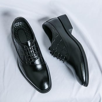 Férfi magas-talpú bőrcipő üzleti megjelenéshez, PU felsőrész, bőr talp, 18–40 éves fiataloknak