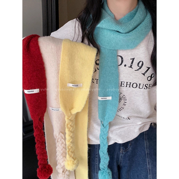 Шал с пухени топчета, корейски стил за жени, топъл през зимата, моден аксесоар