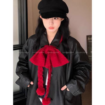 Шал с пухени топчета, корейски стил за жени, топъл през зимата, моден аксесоар