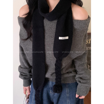 Шал с пухени топчета, корейски стил за жени, топъл през зимата, моден аксесоар