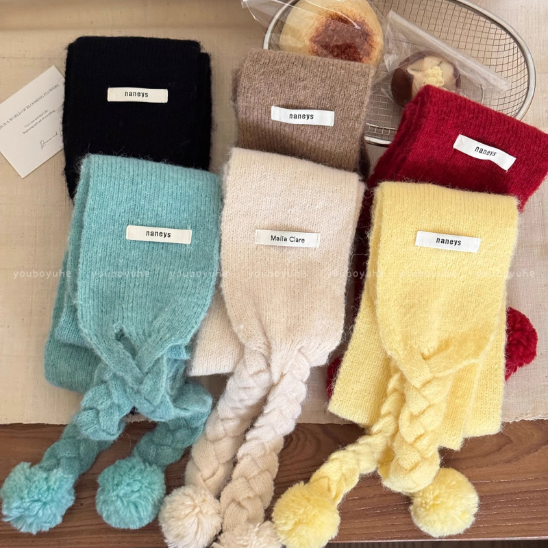 Шал с пухени топчета, корейски стил за жени, топъл през зимата, моден аксесоар