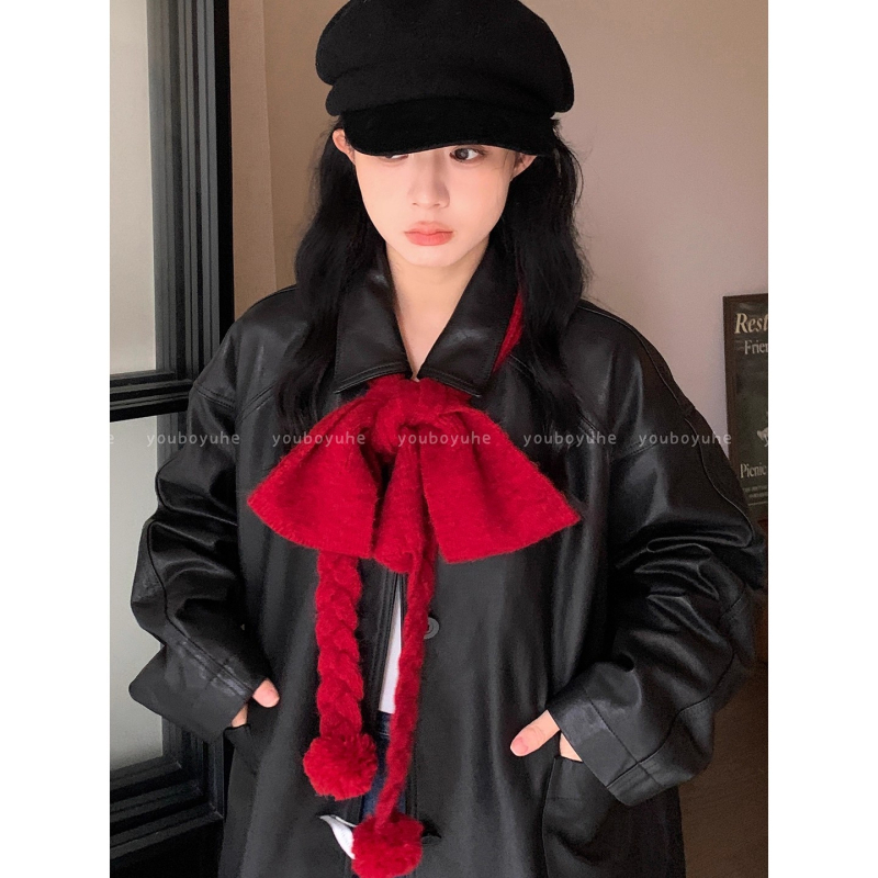 Шал с пухени топчета, корейски стил за жени, топъл през зимата, моден аксесоар