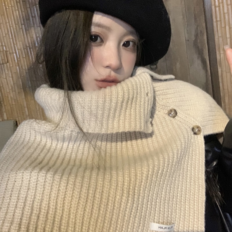 Дамски шал за врата с копчета – топло плетено полиестерно изделие, зимен корейски стил