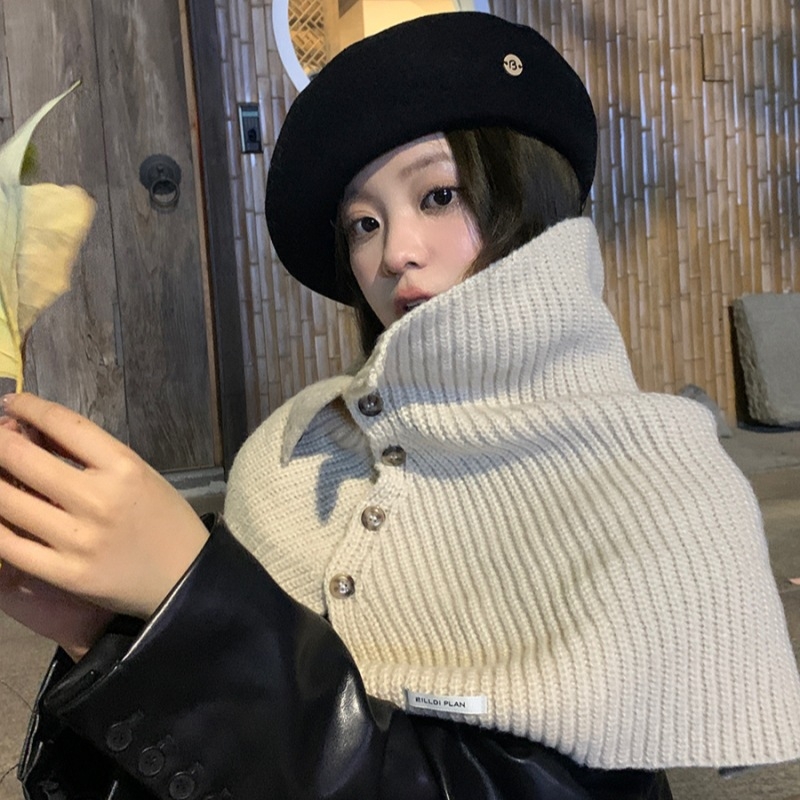 Дамски шал за врата с копчета – топло плетено полиестерно изделие, зимен корейски стил