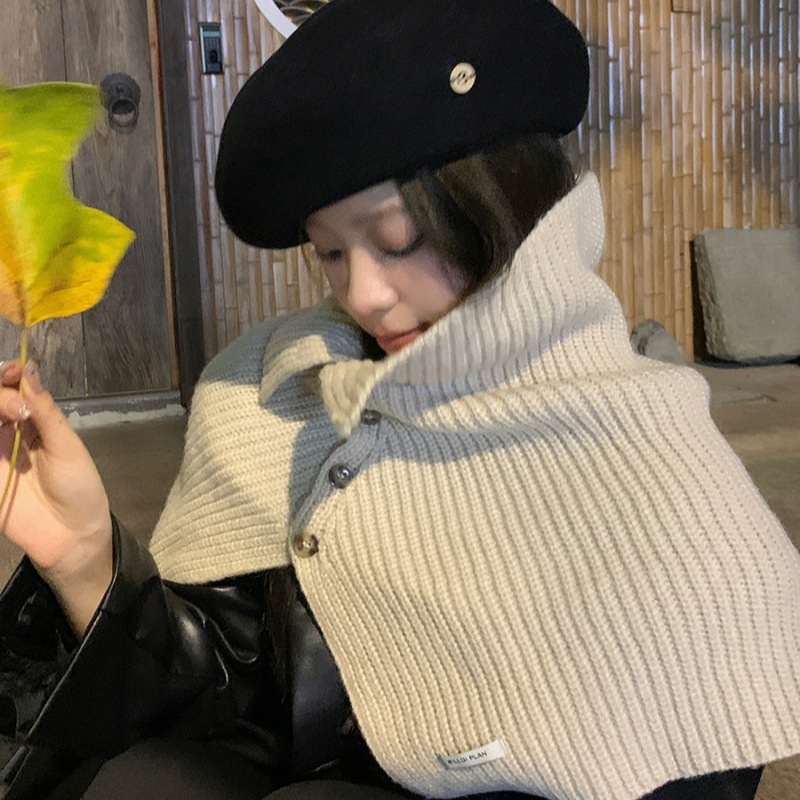 Дамски шал за врата с копчета – топло плетено полиестерно изделие, зимен корейски стил