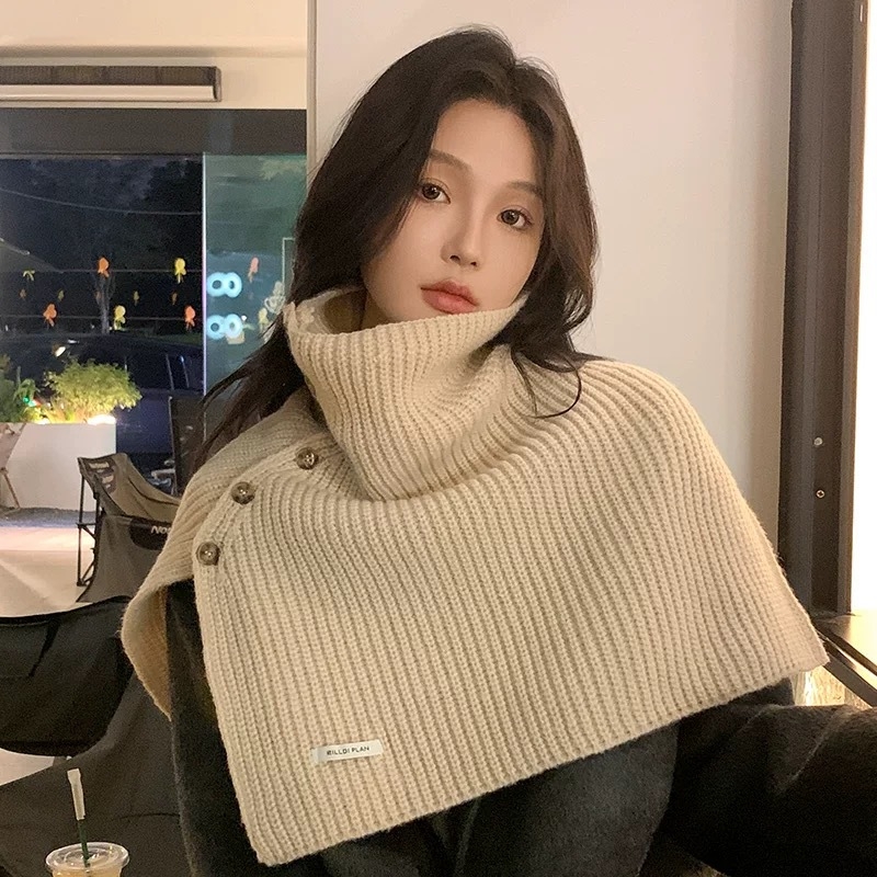 Дамски шал за врата с копчета – топло плетено полиестерно изделие, зимен корейски стил