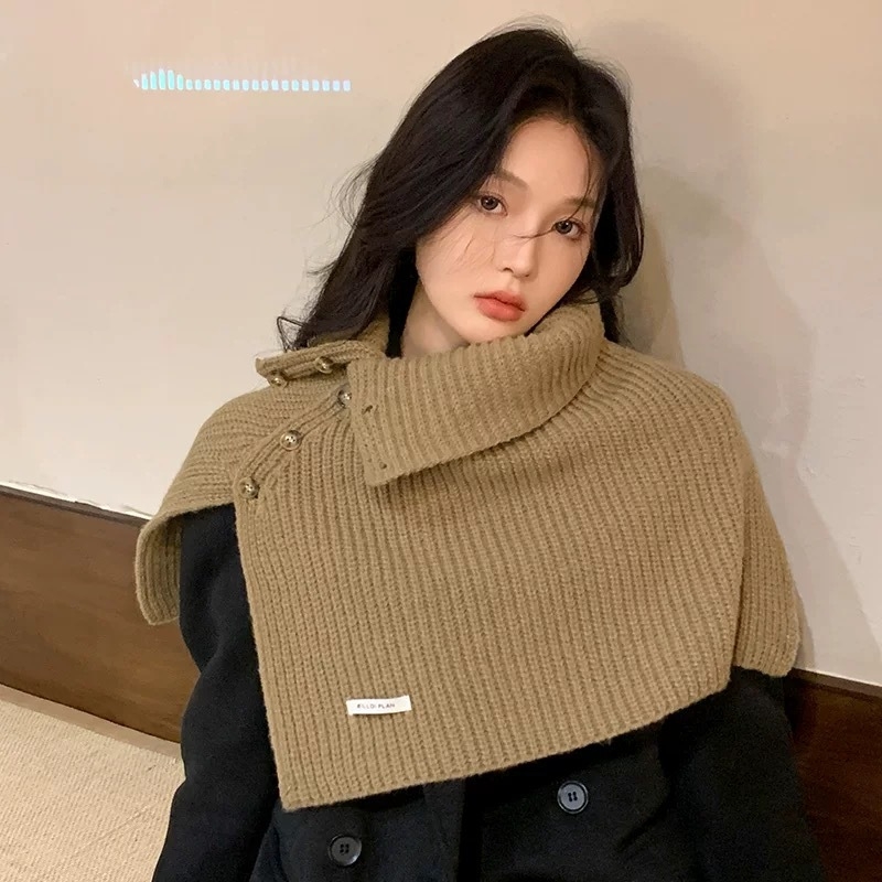 Дамски шал за врата с копчета – топло плетено полиестерно изделие, зимен корейски стил