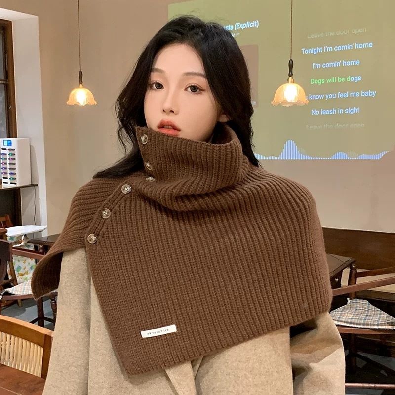 Дамски шал за врата с копчета – топло плетено полиестерно изделие, зимен корейски стил