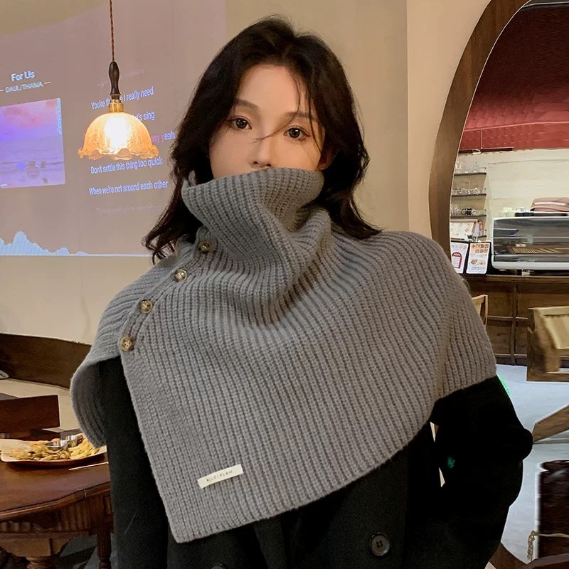 Дамски шал за врата с копчета – топло плетено полиестерно изделие, зимен корейски стил