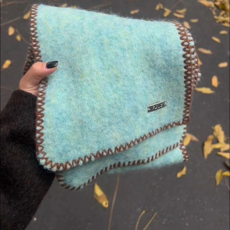 Женски зимен шал от вълна, корейски стил, контрастен кант, тъкане Warp knitting