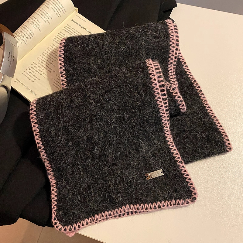 Женски зимен шал от вълна, корейски стил, контрастен кант, тъкане Warp knitting