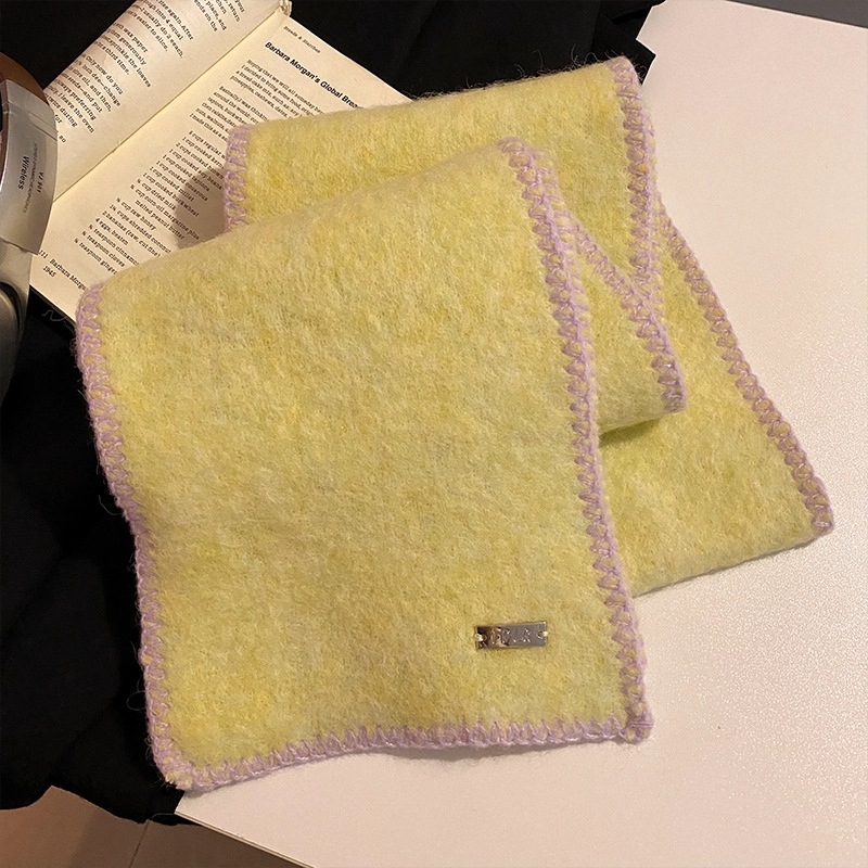 Женски зимен шал от вълна, корейски стил, контрастен кант, тъкане Warp knitting