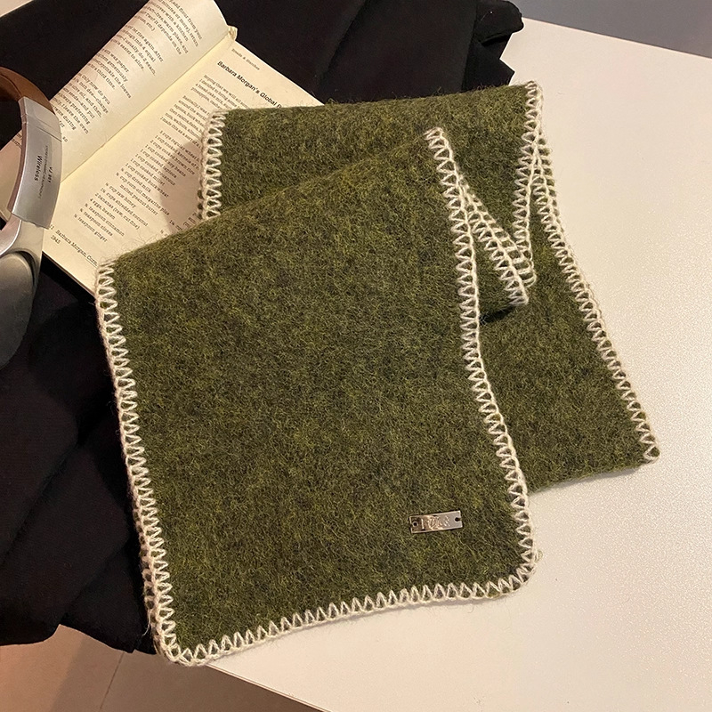 Женски зимен шал от вълна, корейски стил, контрастен кант, тъкане Warp knitting