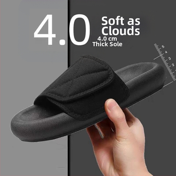 Férfi nyári papucs nyitott orrú, csúszásmentes talp, vastag magasságot növelő talp, hálós felsőrész, Velcro zárás