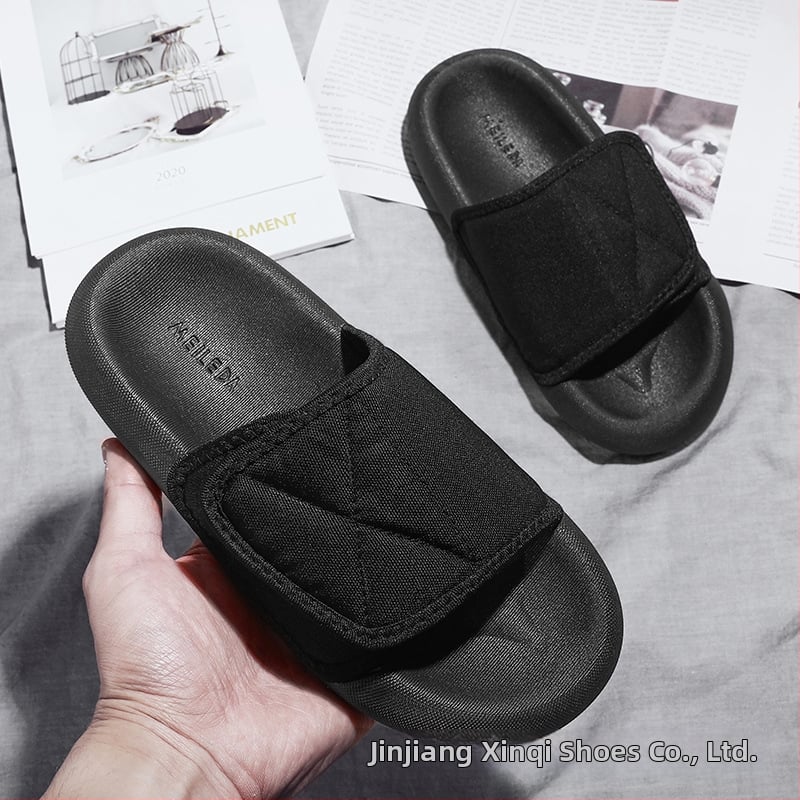 Férfi nyári papucs nyitott orrú, csúszásmentes talp, vastag magasságot növelő talp, hálós felsőrész, Velcro zárás