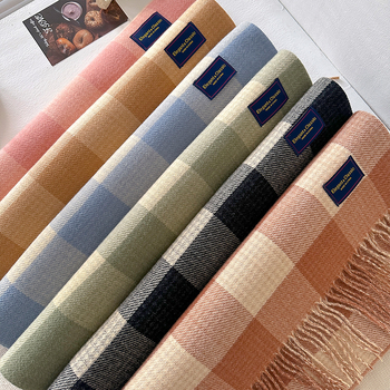 Dvostrani karirani šal za žene, zimski korejski stil, s resicama (Materijal: poliester vlakna; Pletenje: warp knitting; Uzorak: karirani; Obrada: žakard; Zadržava toplinu)