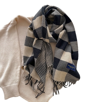 Dvostrani karirani šal za žene, zimski korejski stil, s resicama (Materijal: poliester vlakna; Pletenje: warp knitting; Uzorak: karirani; Obrada: žakard; Zadržava toplinu)