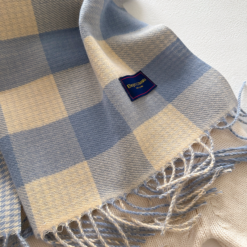 Dvostrani karirani šal za žene, zimski korejski stil, s resicama (Materijal: poliester vlakna; Pletenje: warp knitting; Uzorak: karirani; Obrada: žakard; Zadržava toplinu)