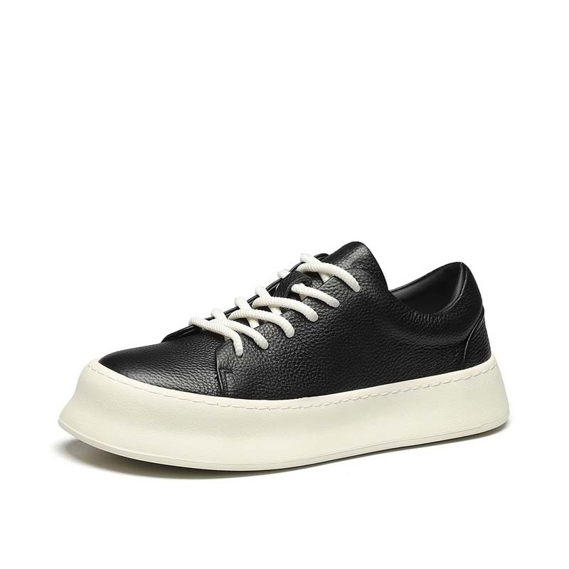 Férfi platformcipő első osztályú marhabőrből, fűzős zárás, gumitalpú, 3–5 cm-es vastag platform, kerek orrú