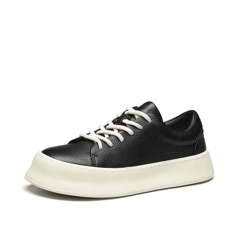 Férfi platformcipő első osztályú marhabőrből, fűzős zárás, gumitalpú, 3–5 cm-es vastag platform, kerek orrú