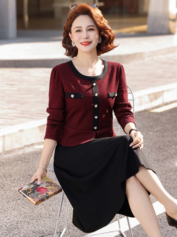 Dvodjelni set haljine s dugim rukavima za proljeće/jesen, poliester ≥95%, elegantan temperament