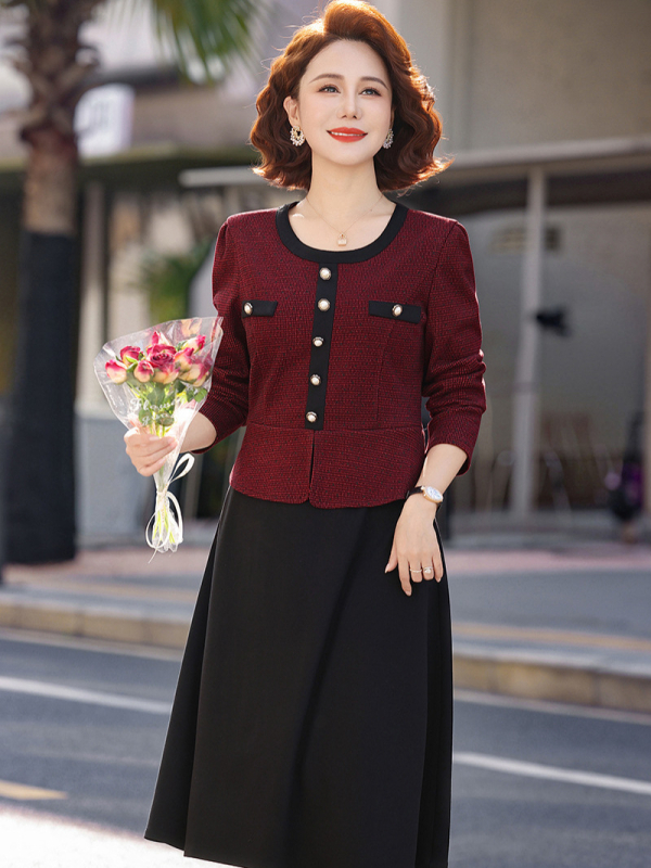 Dvodjelni set haljine s dugim rukavima za proljeće/jesen, poliester ≥95%, elegantan temperament