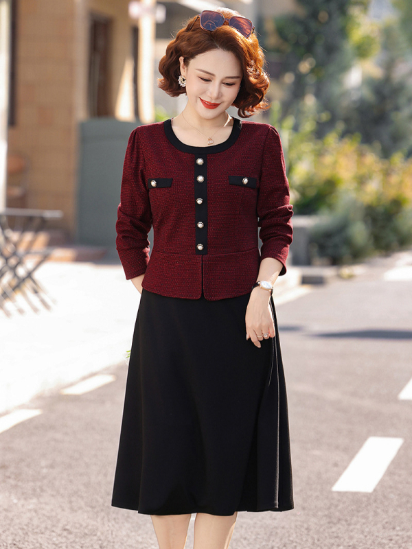 Dvodjelni set haljine s dugim rukavima za proljeće/jesen, poliester ≥95%, elegantan temperament