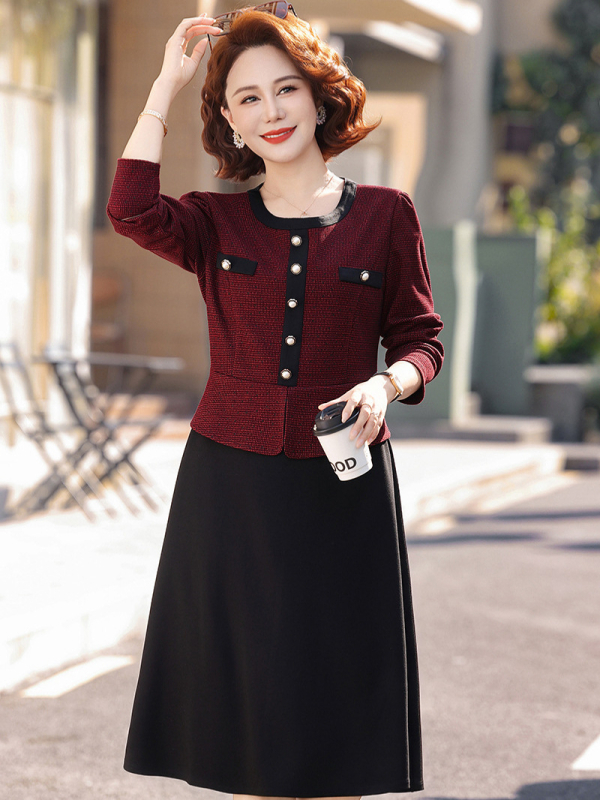 Dvodjelni set haljine s dugim rukavima za proljeće/jesen, poliester ≥95%, elegantan temperament