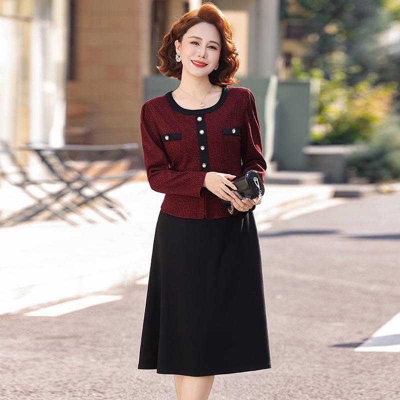 Dvodjelni set haljine s dugim rukavima za proljeće/jesen, poliester ≥95%, elegantan temperament