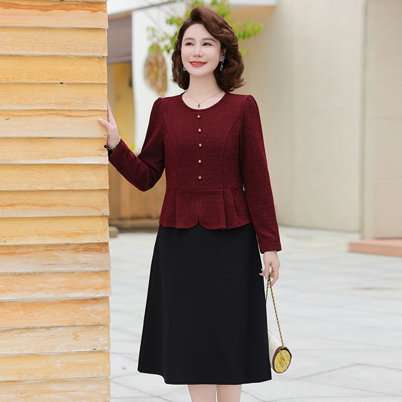 Dvodjelni set haljine s dugim rukavima za proljeće/jesen, poliester ≥95%, elegantan temperament