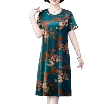 Haljina — Ice Silk, Poliester ≤30%, Ljeto 2025, Haljina s printom midi za žene srednje dobi, Ležerni stil