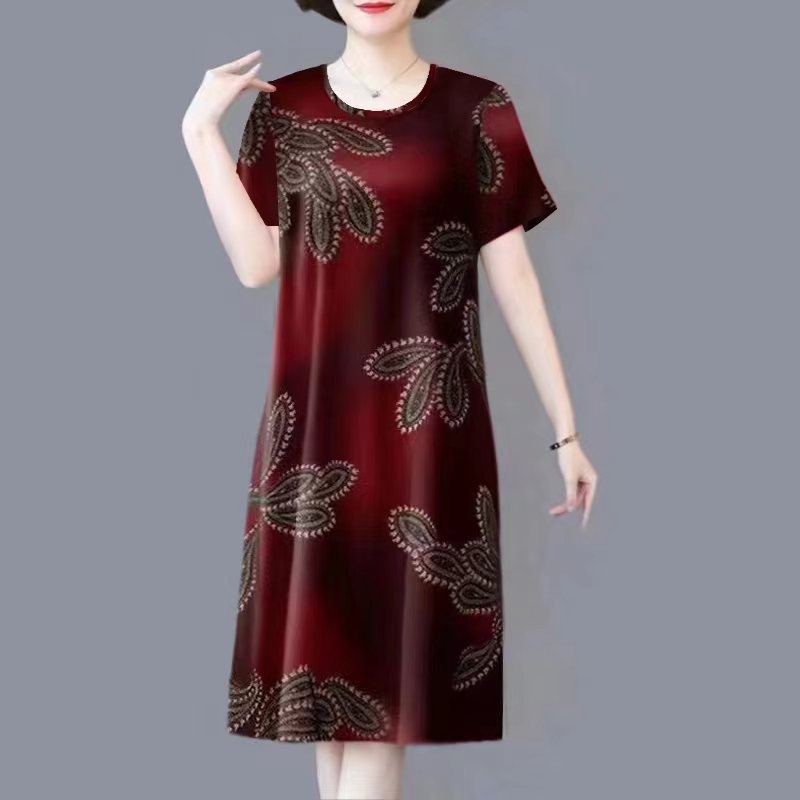 Haljina — Ice Silk, Poliester ≤30%, Ljeto 2025, Haljina s printom midi za žene srednje dobi, Ležerni stil