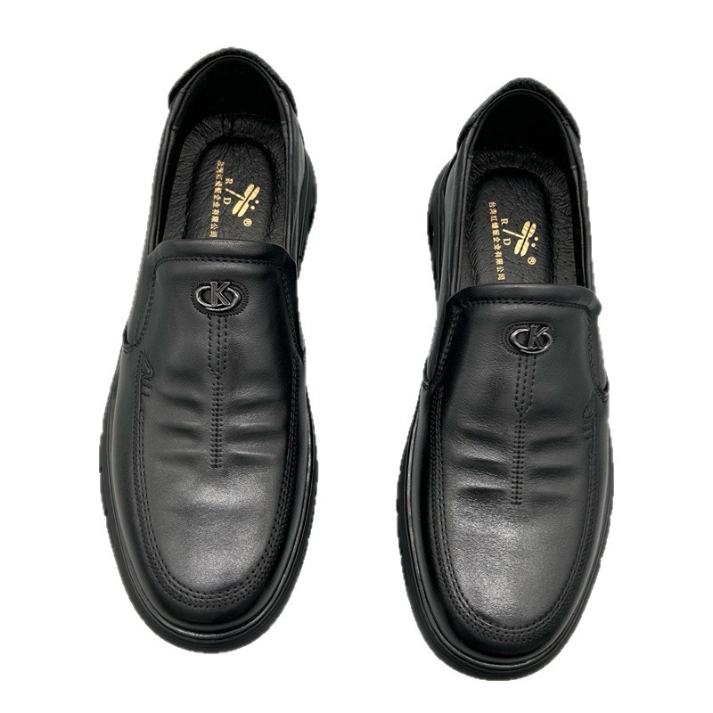 Férfi mindennapi cipő első réteg marhabőrrel, légáteresztő, csúszásmentes gumitalp, kerek orr, középkorúaknak 40–60