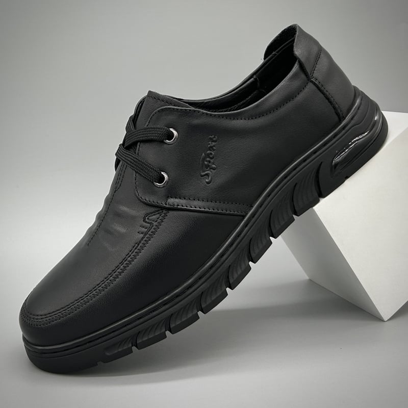 Férfi mindennapi cipő első réteg marhabőrrel, légáteresztő, csúszásmentes gumitalp, kerek orr, középkorúaknak 40–60