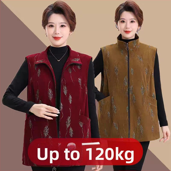 Ženski prsluk od corduroya, kineski stil, književno retro s cvjetnim uzorkom, srednja duljina 65–80 cm, proljeće 2025