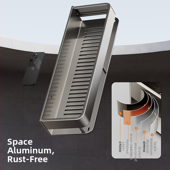 Raft de baie montat pe perete, ridicat, fără găuri; construcție din aluminiu, capacitate de încărcare 15 kg