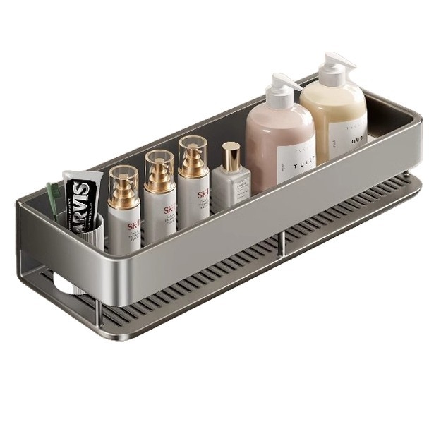 Raft de baie montat pe perete, ridicat, fără găuri; construcție din aluminiu, capacitate de încărcare 15 kg