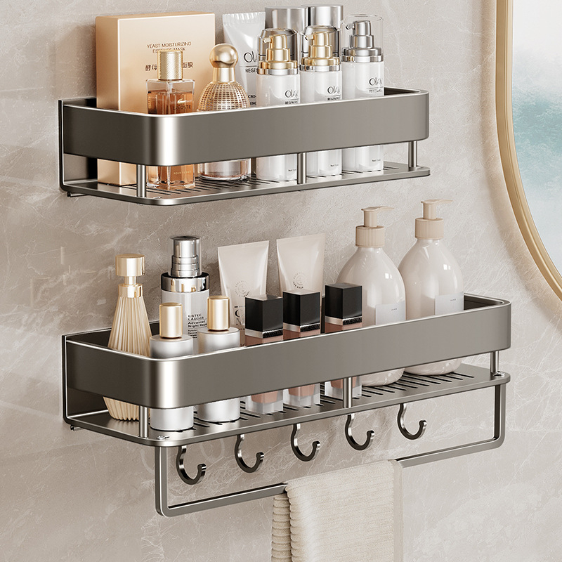 Raft de baie montat pe perete, ridicat, fără găuri; construcție din aluminiu, capacitate de încărcare 15 kg