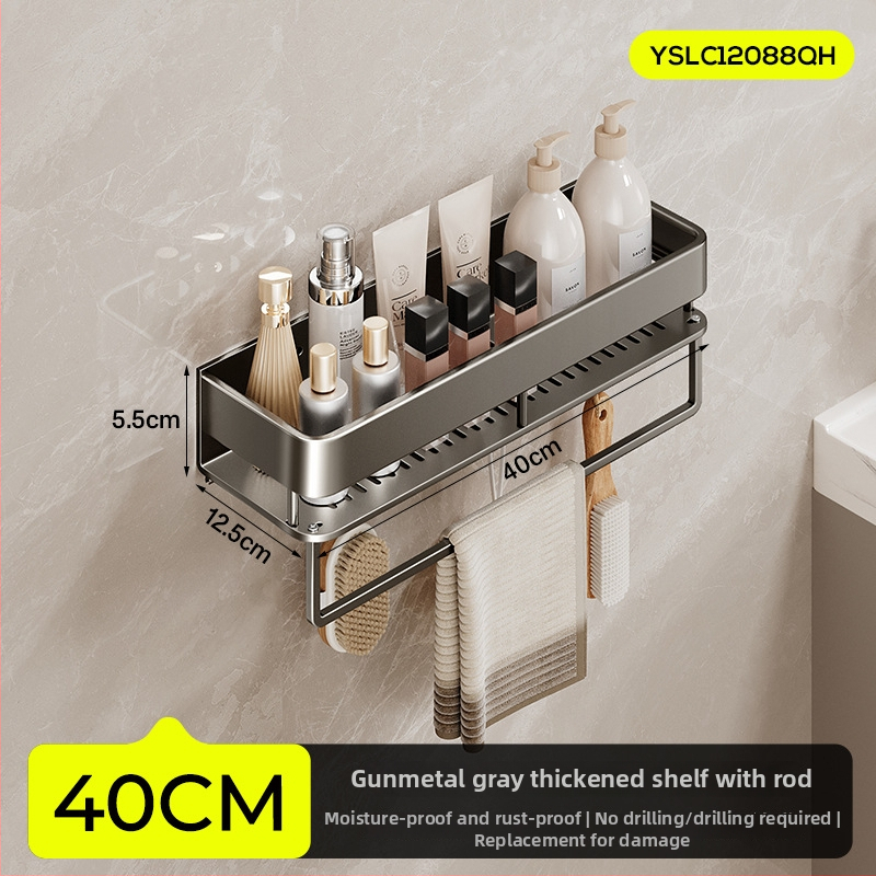 Raft de baie montat pe perete, ridicat, fără găuri; construcție din aluminiu, capacitate de încărcare 15 kg