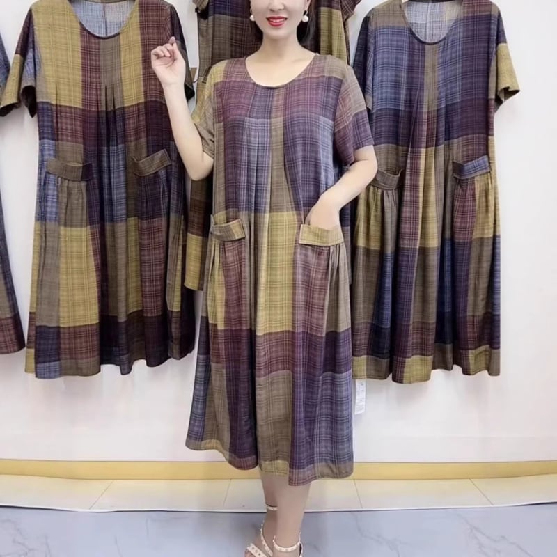 Haljina s okruglim izrezom, kratkim rukavima, kratkom duljinom, uski kroj, kineski stil