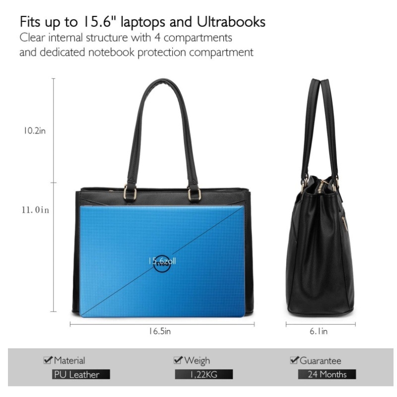 Ženska PU kožna tote torba za laptop – zaštita od krađe, jednobojni uzorak, poliester podstava, stil poslovne elite