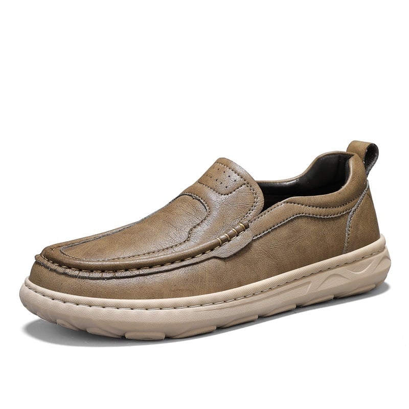 Férfi mindennapi slip-on cipő, Super fiber felsőrész, kézzel varrt, gumitalp, kerek orr, PU talpbetét