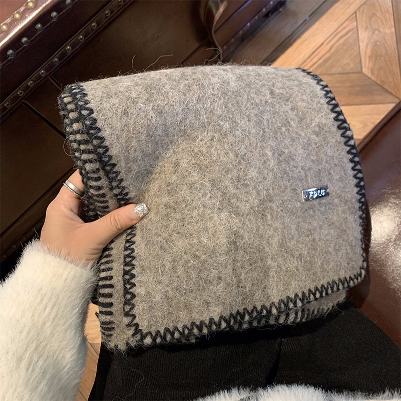 Вълнен шал с кант по ръба, плетен на машина, зимна топлина, съдържание на вълна 11–20%