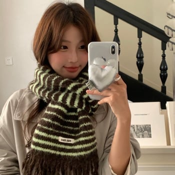 Женски плетен шал от вълна, корейски стил, зима, поддържа топлината