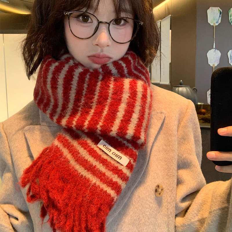 Женски плетен шал от вълна, корейски стил, зима, поддържа топлината