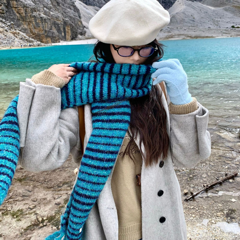 Женски плетен шал от вълна, корейски стил, зима, поддържа топлината